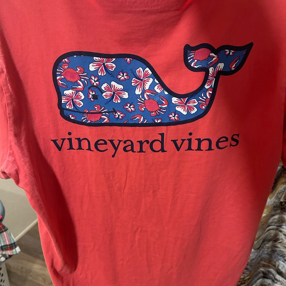 Vineyard Vines Red Tee with Floral Whale